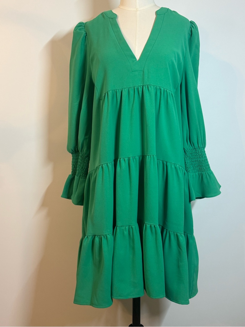 Pomander Place Emerald Green Tiered V-Neck Dress